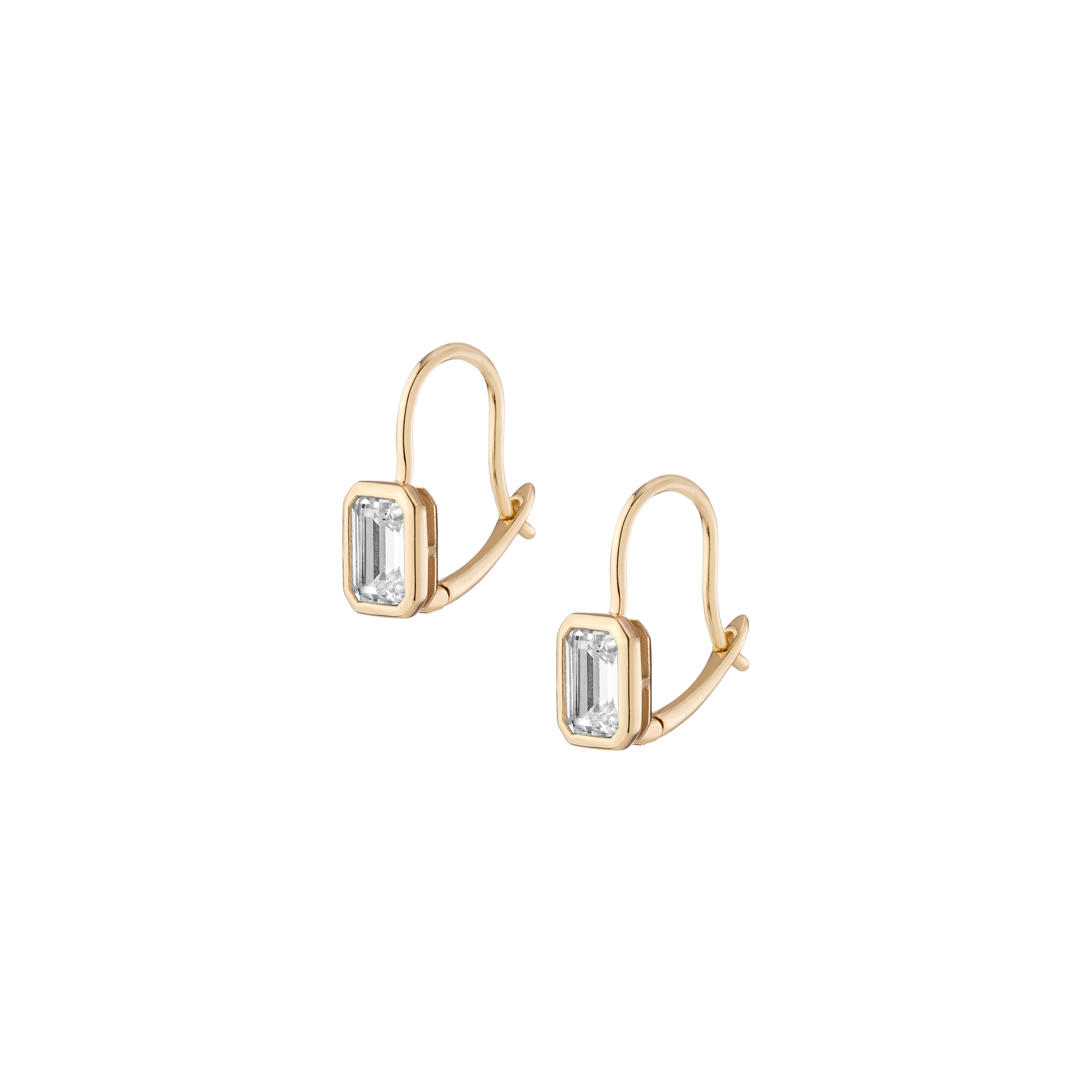 Emerald Lab Grown White Sapphire Bezel Drop Earrings