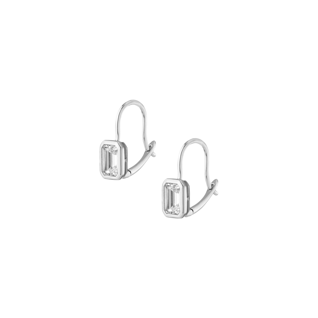 Emerald Lab Grown White Sapphire Bezel Drop Earrings