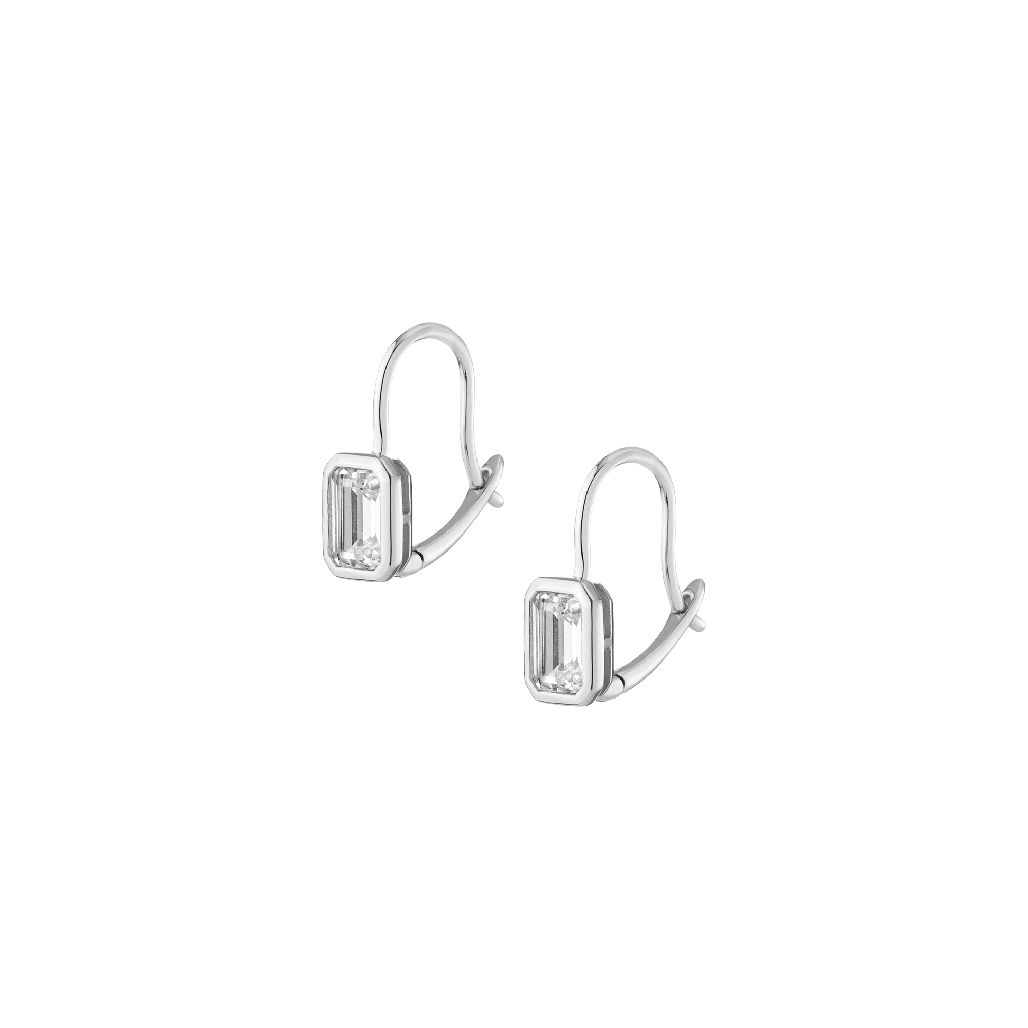 Emerald Lab Grown White Sapphire Bezel Drop Earrings