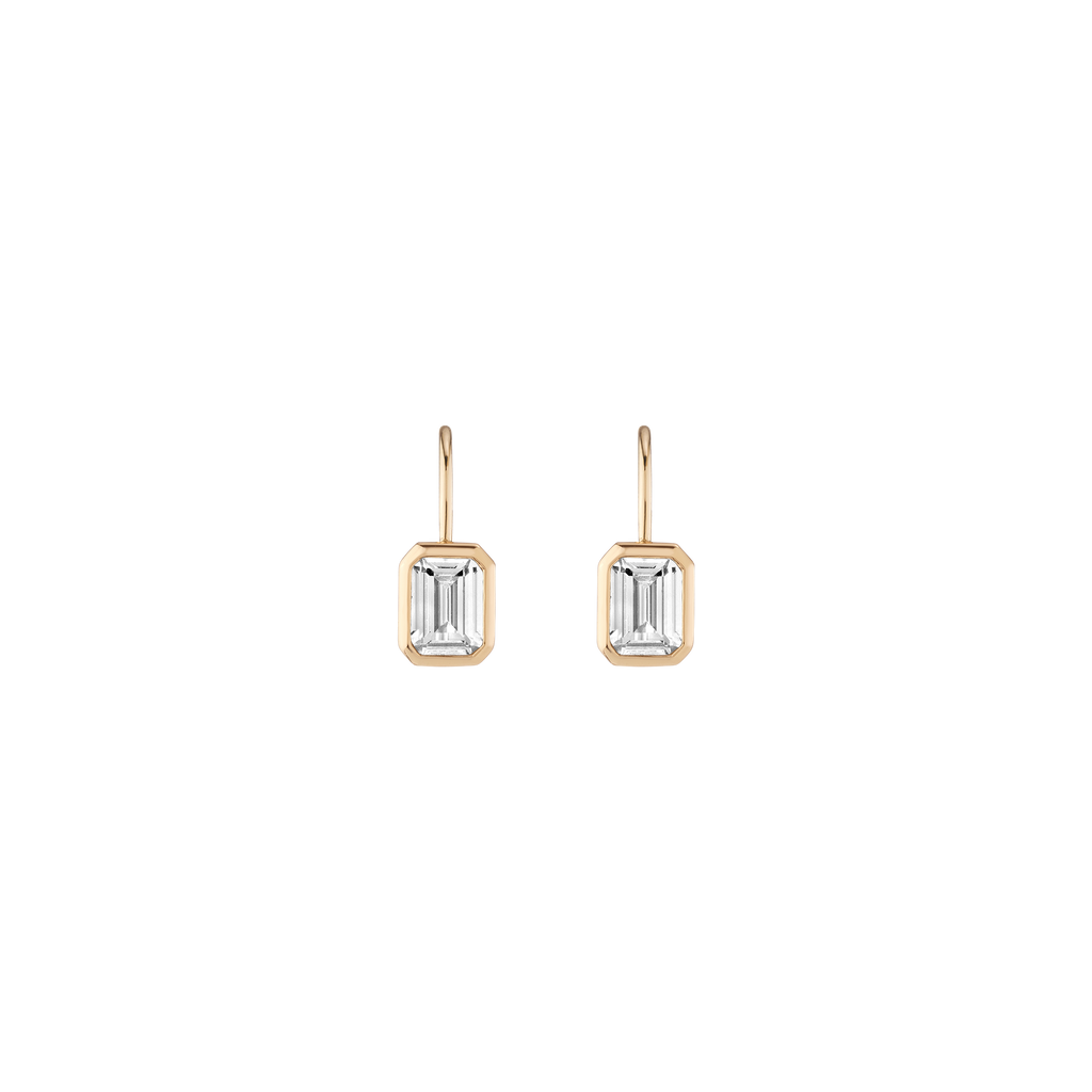 Emerald Lab Grown White Sapphire Bezel Drop Earrings
