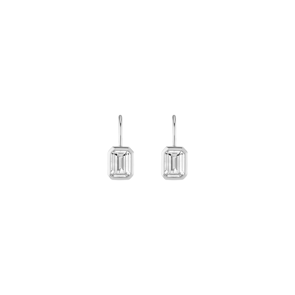 Emerald Lab Grown White Sapphire Bezel Drop Earrings