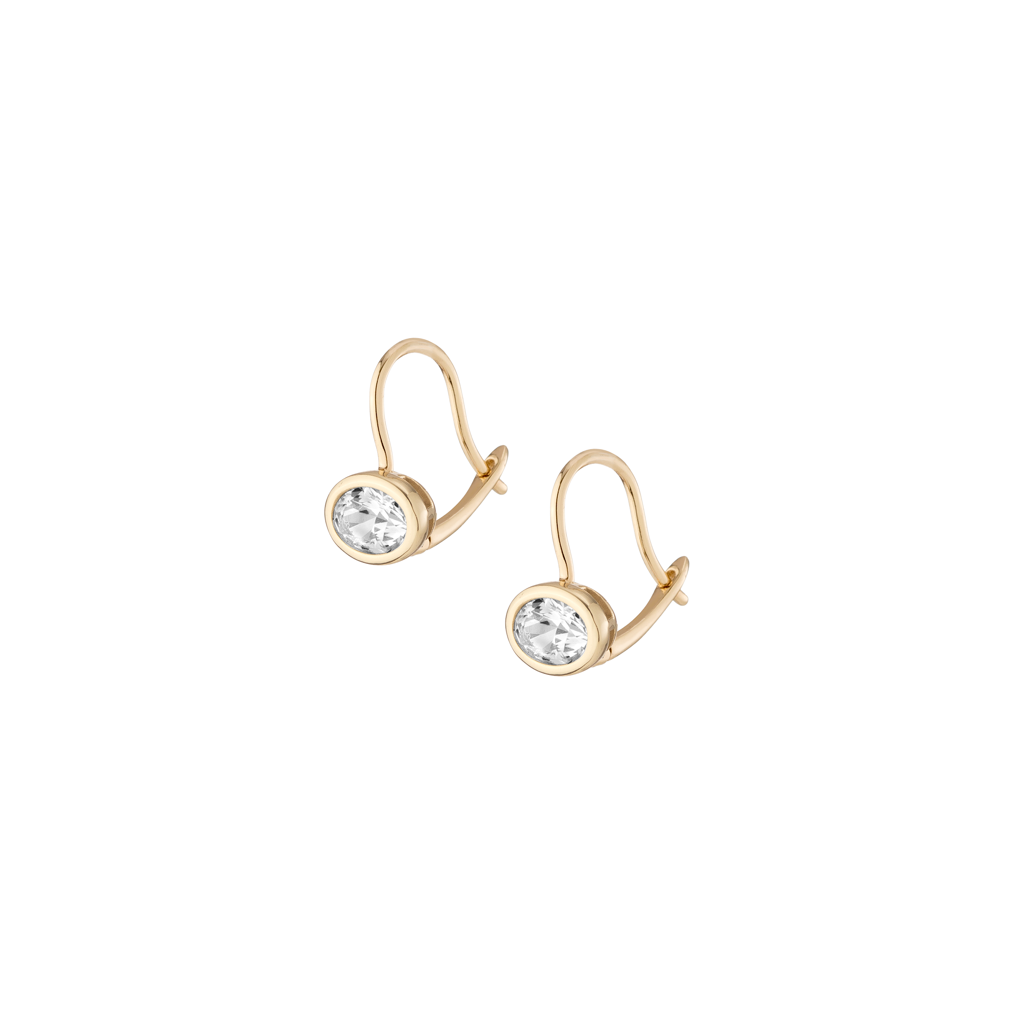 Oval Lab Grown White Sapphire Bezel Drop Earrings