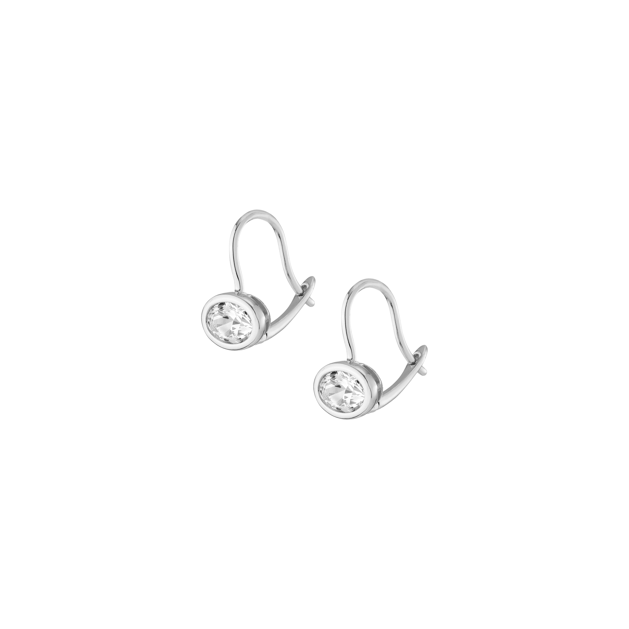 Oval Lab Grown White Sapphire Bezel Drop Earrings