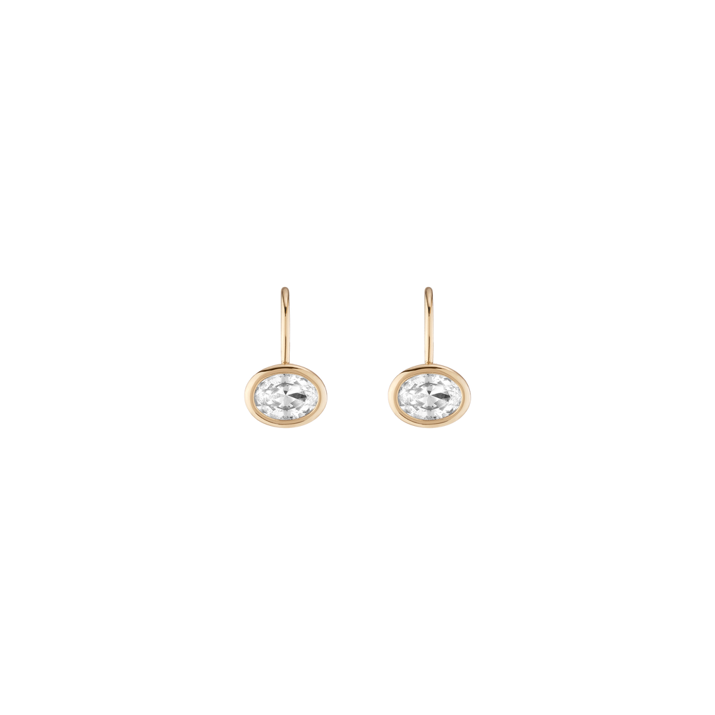 Oval Lab Grown White Sapphire Bezel Drop Earrings