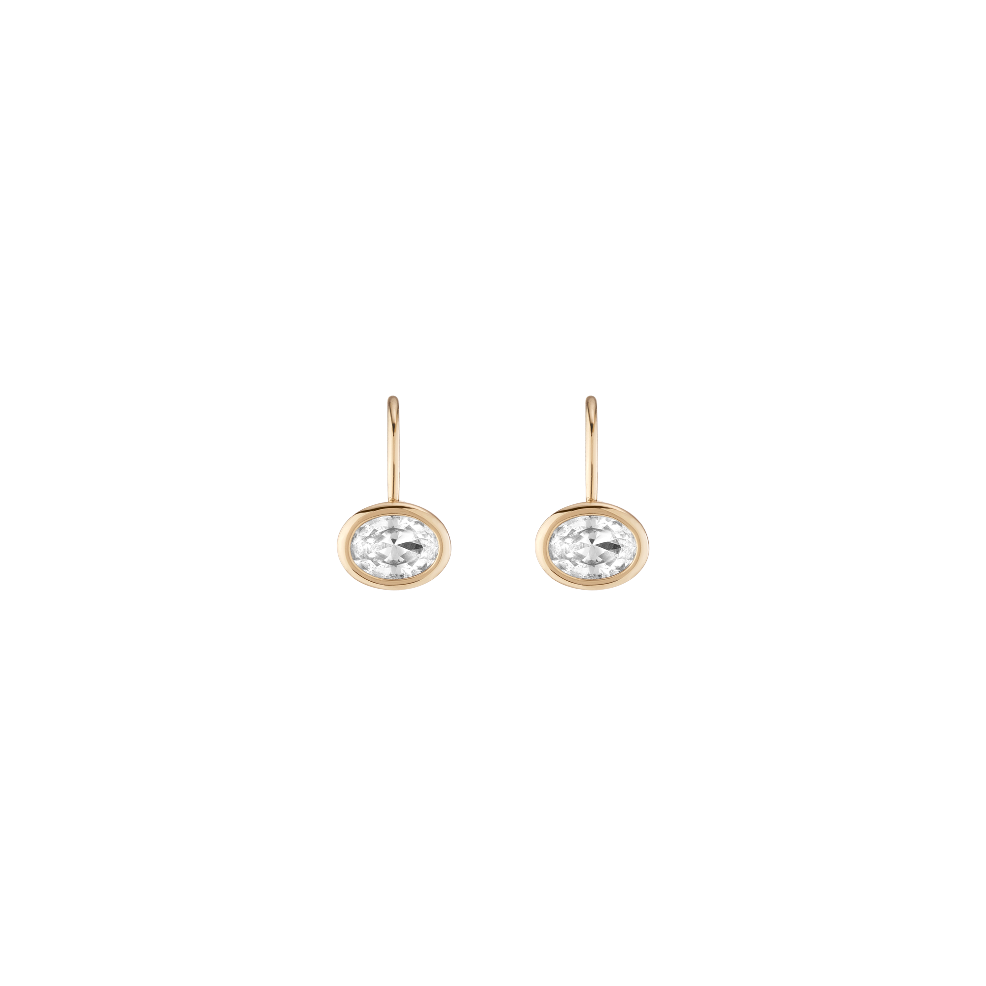 Oval Lab Grown White Sapphire Bezel Drop Earrings