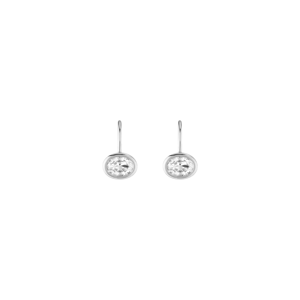 Oval Lab Grown White Sapphire Bezel Drop Earrings