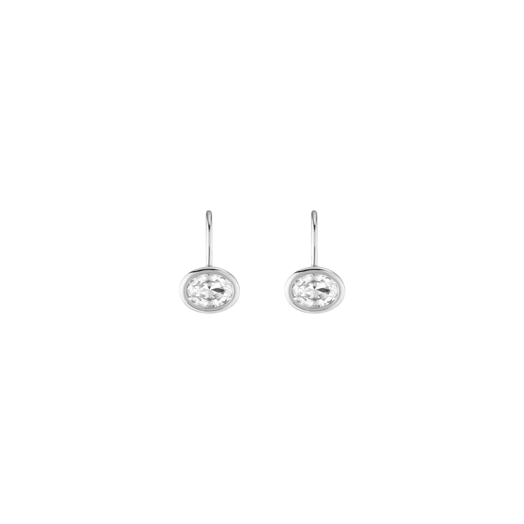 Oval Lab Grown White Sapphire Bezel Drop Earrings
