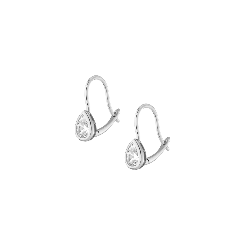 Pear Lab Grown White Sapphire Bezel Drop Earrings