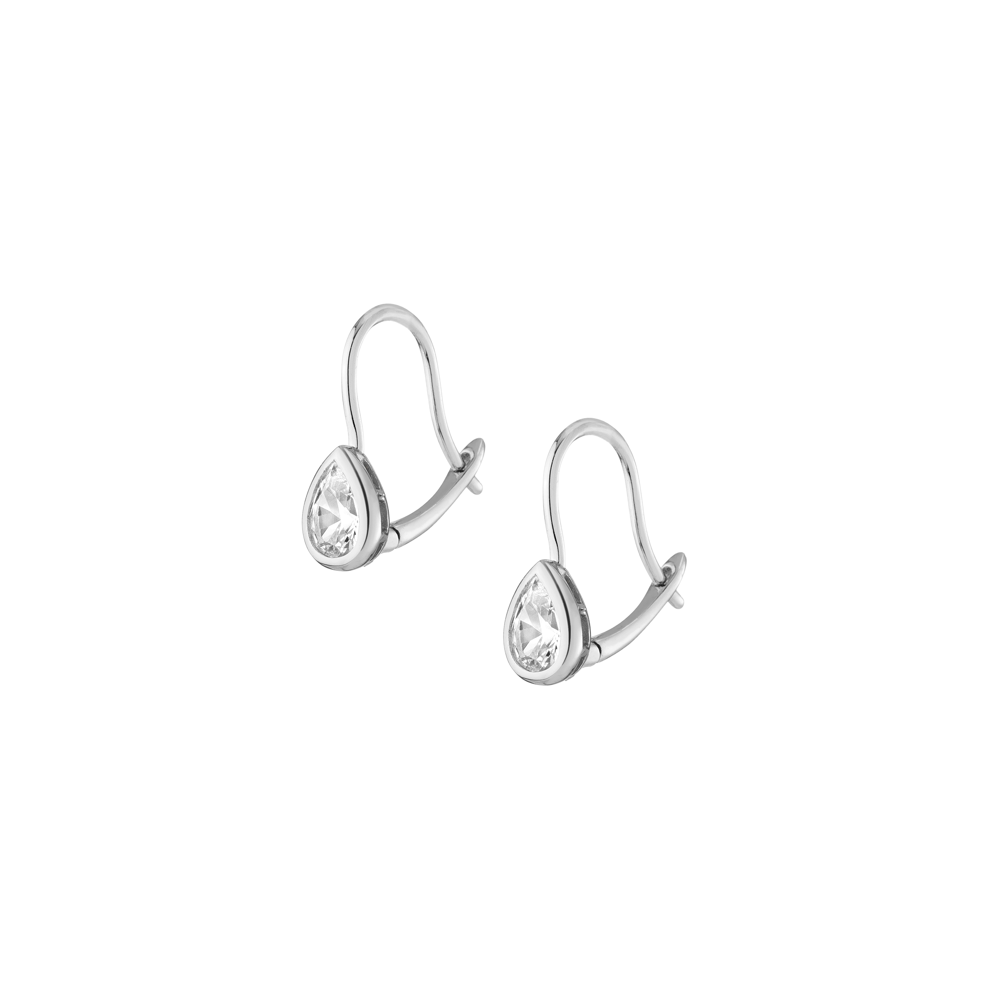 Pear Lab Grown White Sapphire Bezel Drop Earrings