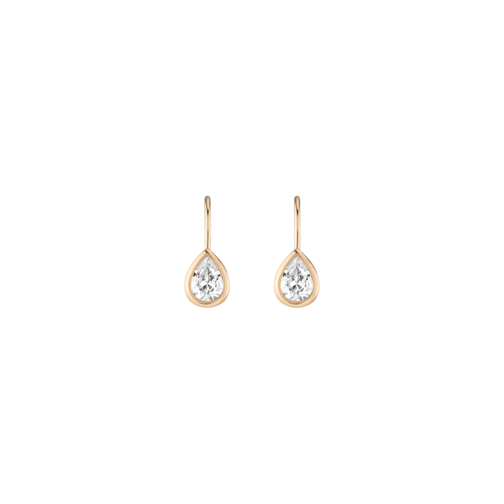 Pear Lab Grown White Sapphire Bezel Drop Earrings