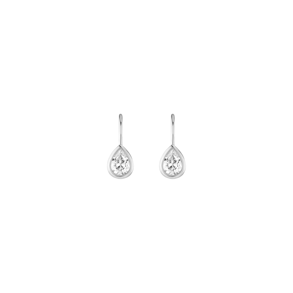 Pear Lab Grown White Sapphire Bezel Drop Earrings