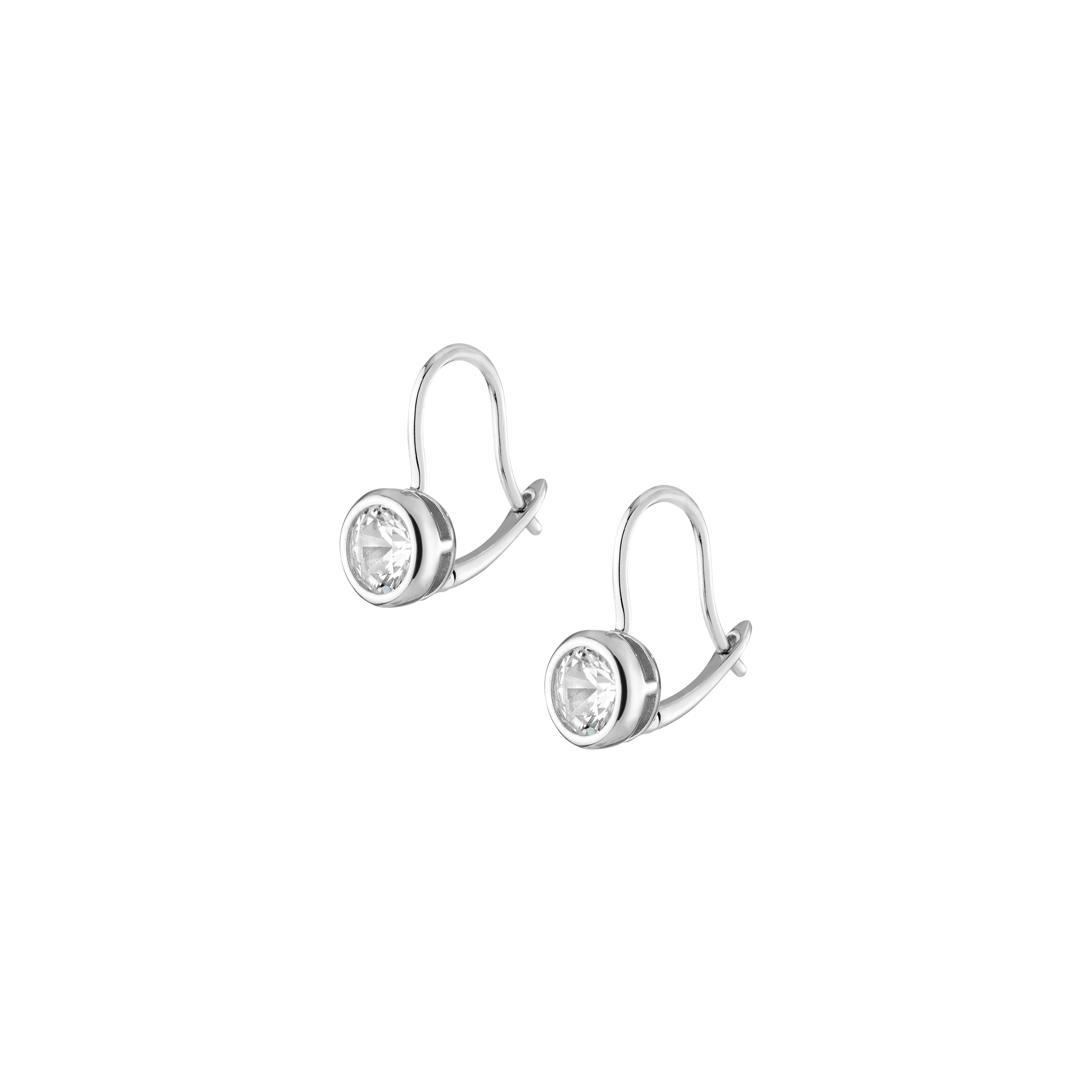 Round Lab Grown White Sapphire Bezel Drop Earrings