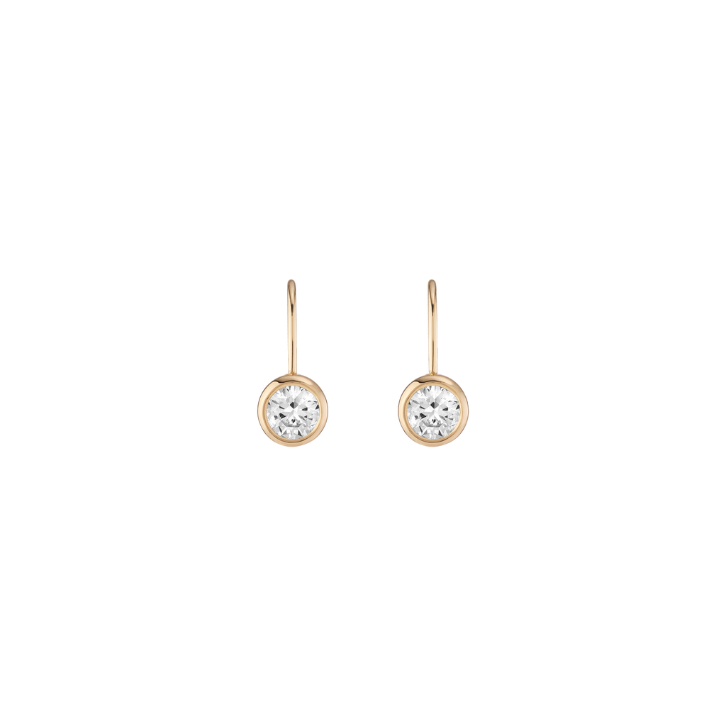 Round Lab Grown White Sapphire Bezel Drop Earrings