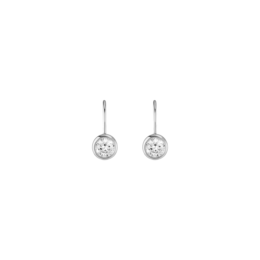 Round Lab Grown White Sapphire Bezel Drop Earrings