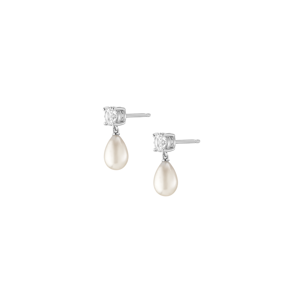 Lab Grown White Sapphire Pearl Drop Earrings