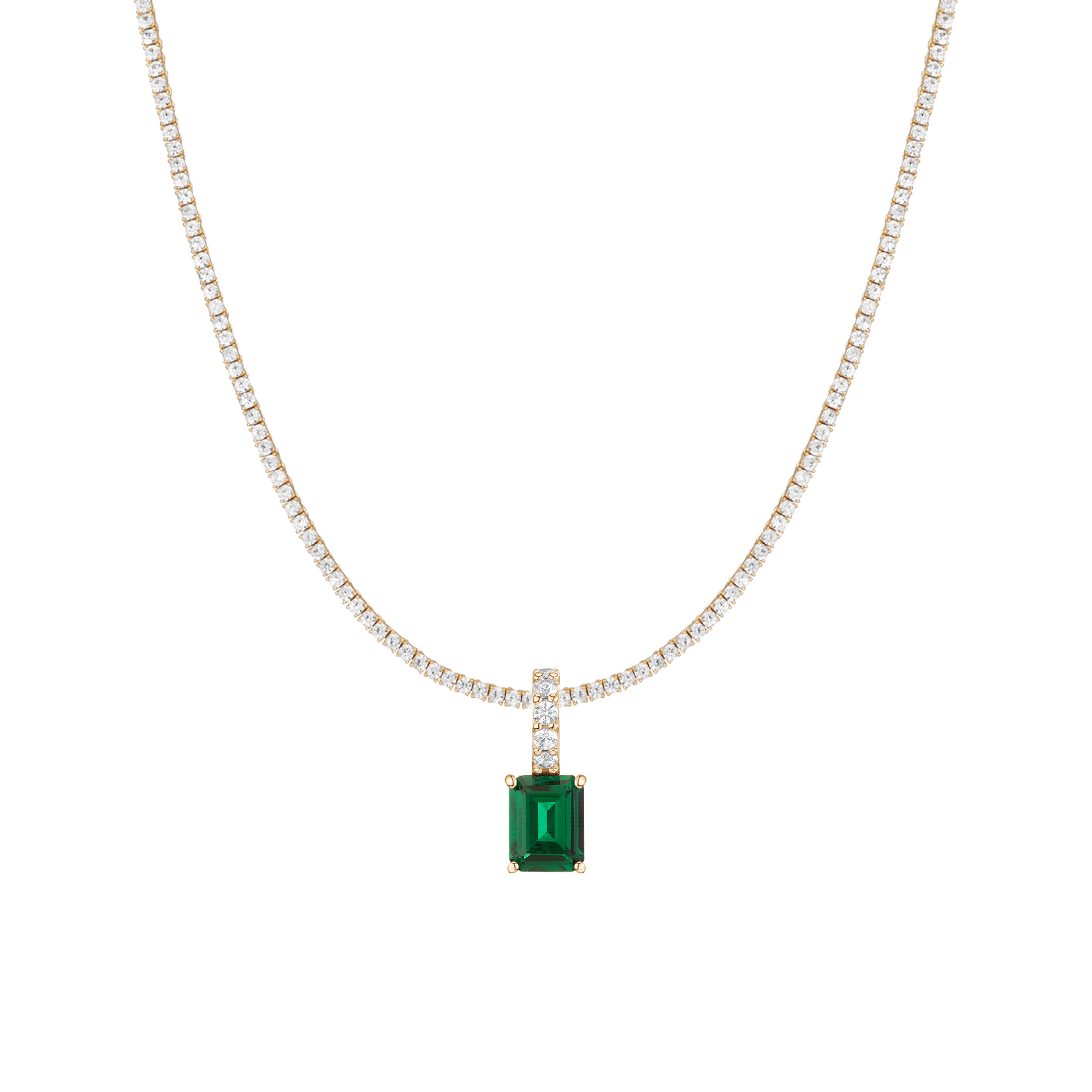 7ct Emerald Tennis Charm Necklace Set