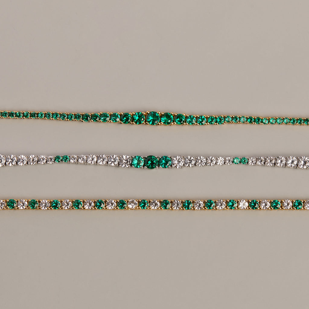 Lab Grown Green Emerald Modern Graduated Tennis Necklace