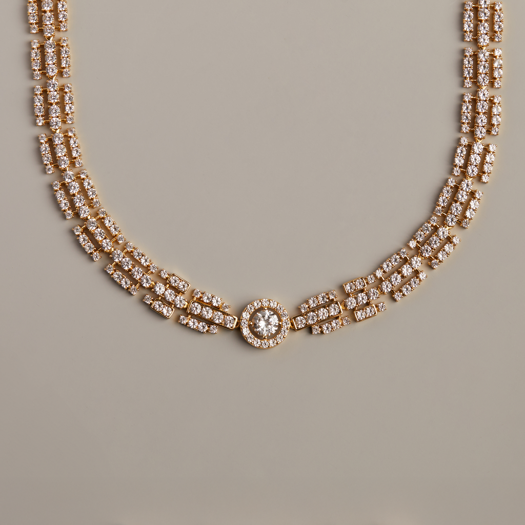Lab Grown White Sapphire Three Layered Tennis Necklace
