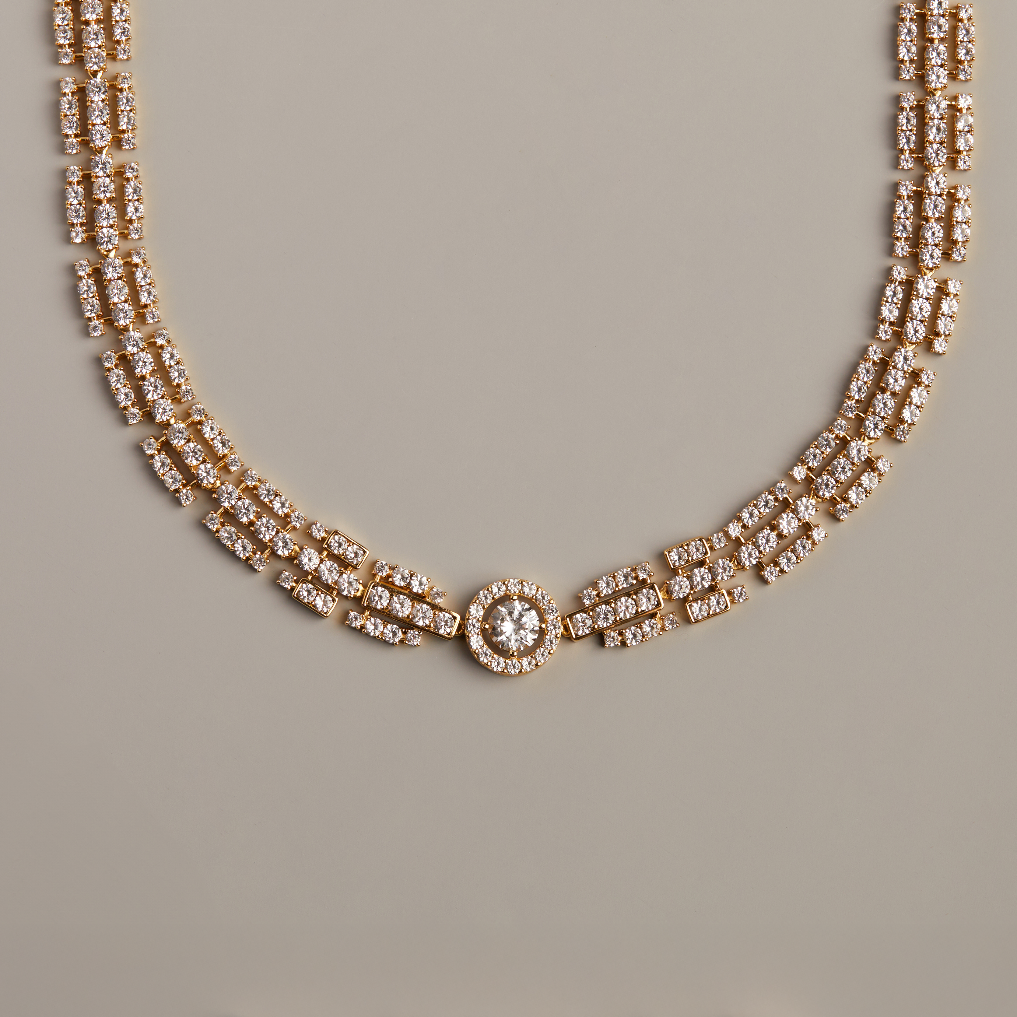 Lab Grown White Sapphire Three Layered Tennis Necklace