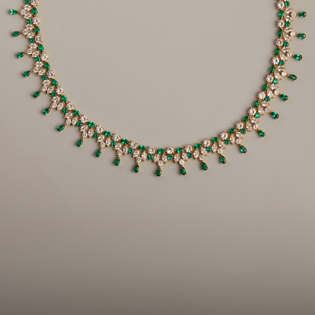 Lab Grown Green Emerald Teardrop Tennis Necklace