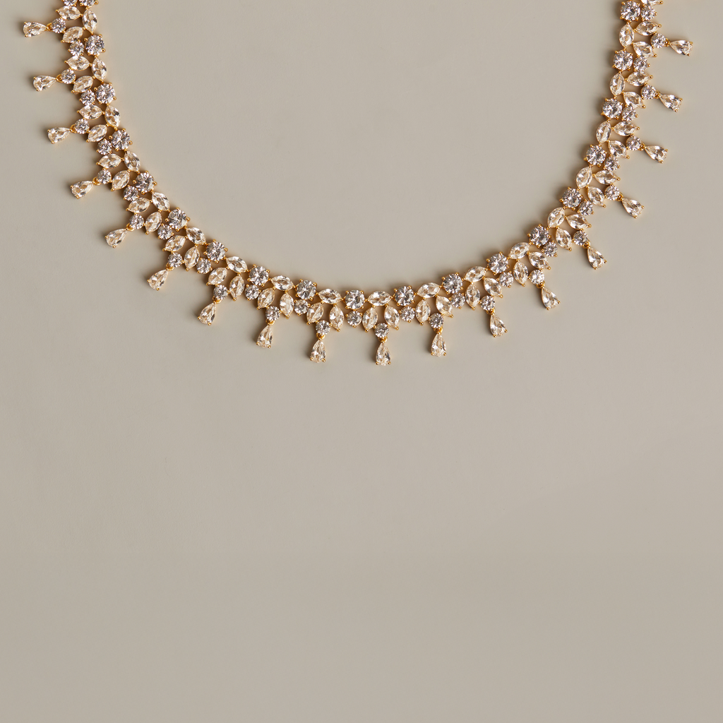 Lab Grown White Sapphire Teardrop Tennis Necklace