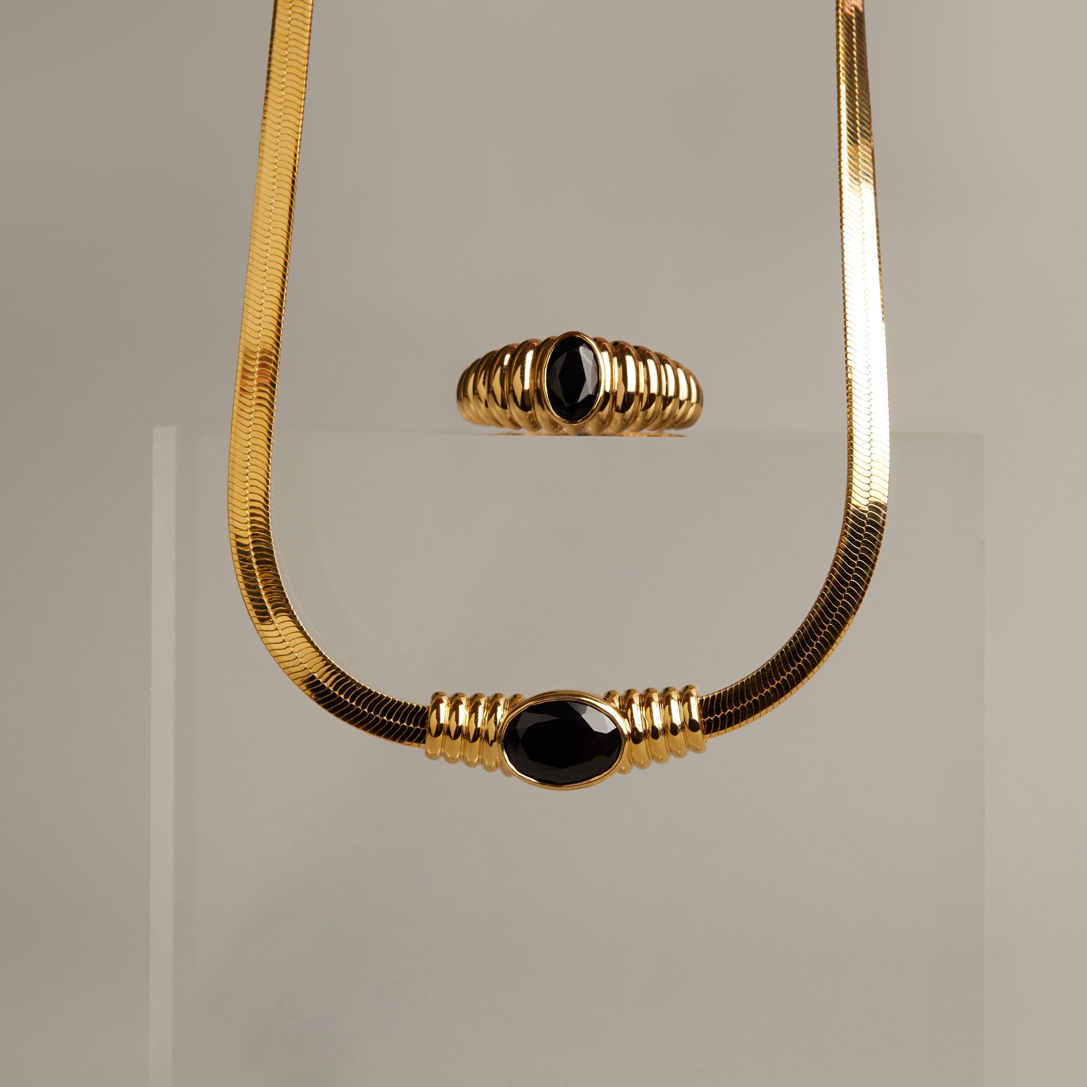 Lab Grown Black Sapphire Art Deco Herringbone Necklace