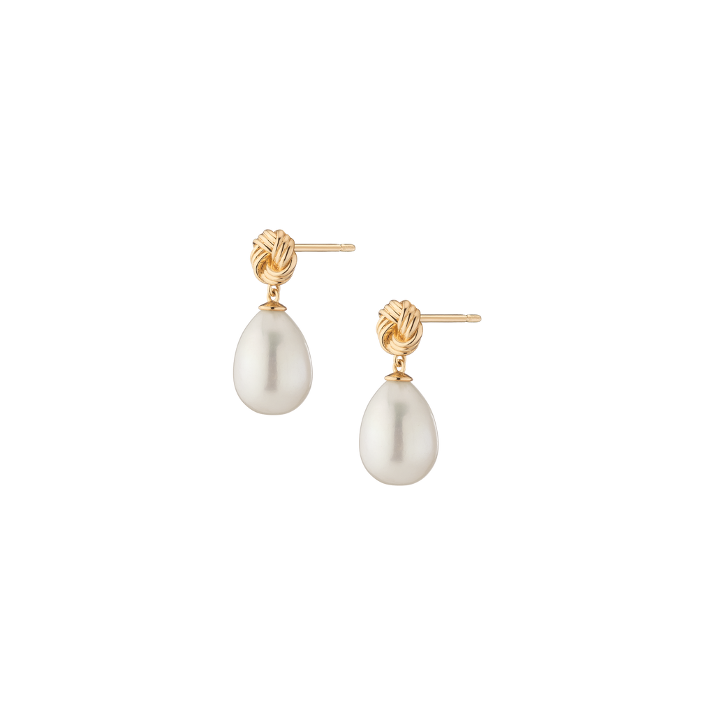 Aurate x Marilyn Monroe: Gold Knot Pearl Drop Earrings