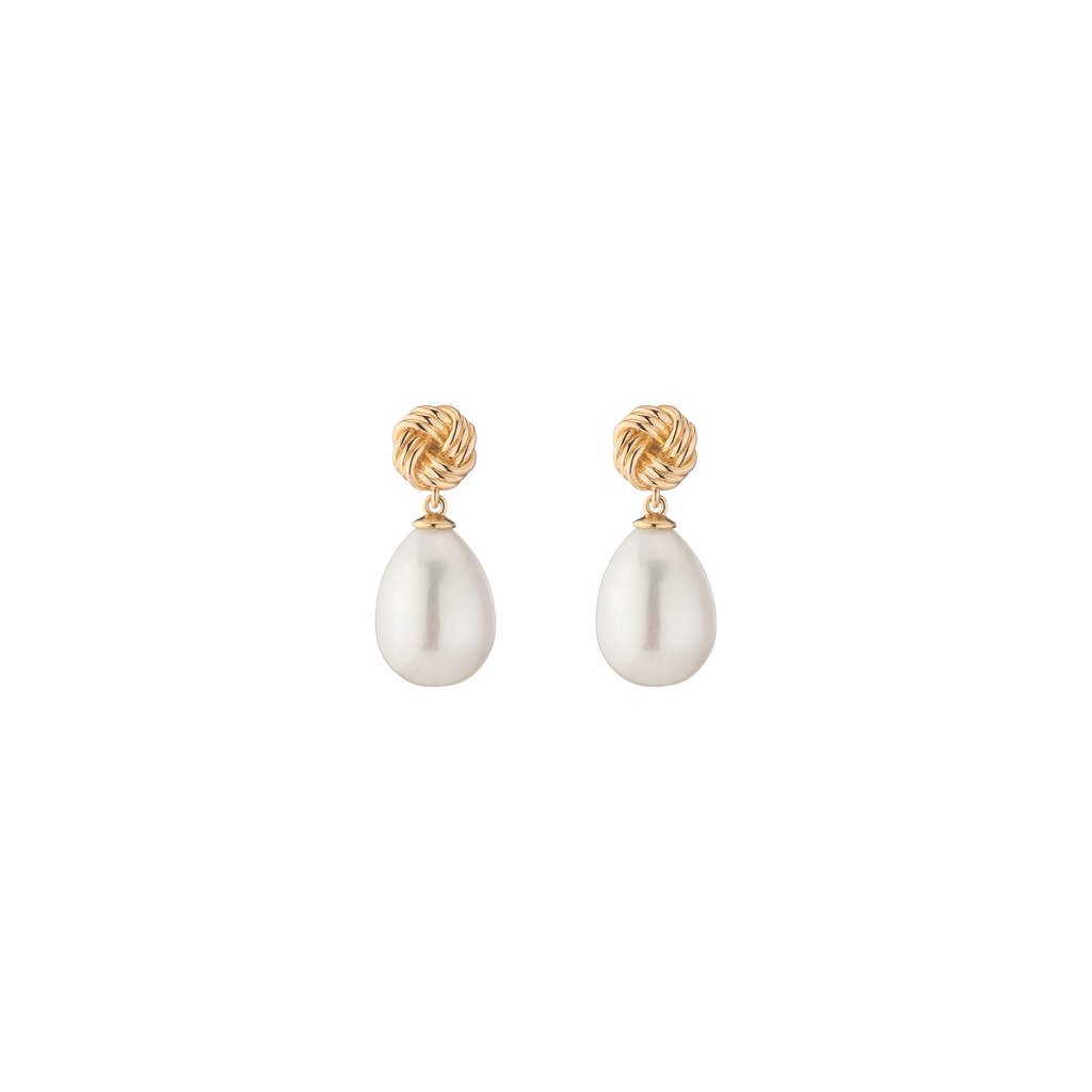 Aurate x Marilyn Monroe: Gold Knot Pearl Drop Earrings