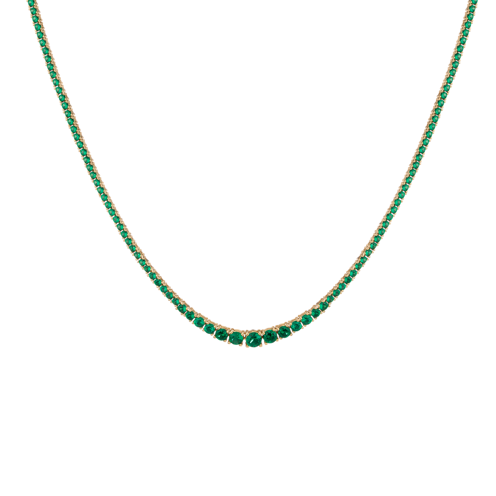Lab Grown Green Emerald Modern Graduated Tennis Necklace