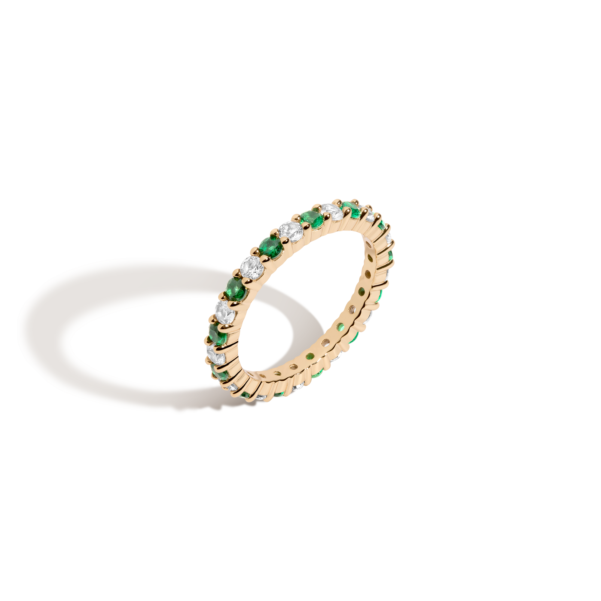 Lab Grown White Sapphire and Green Emerald Alternating Eternity Ring