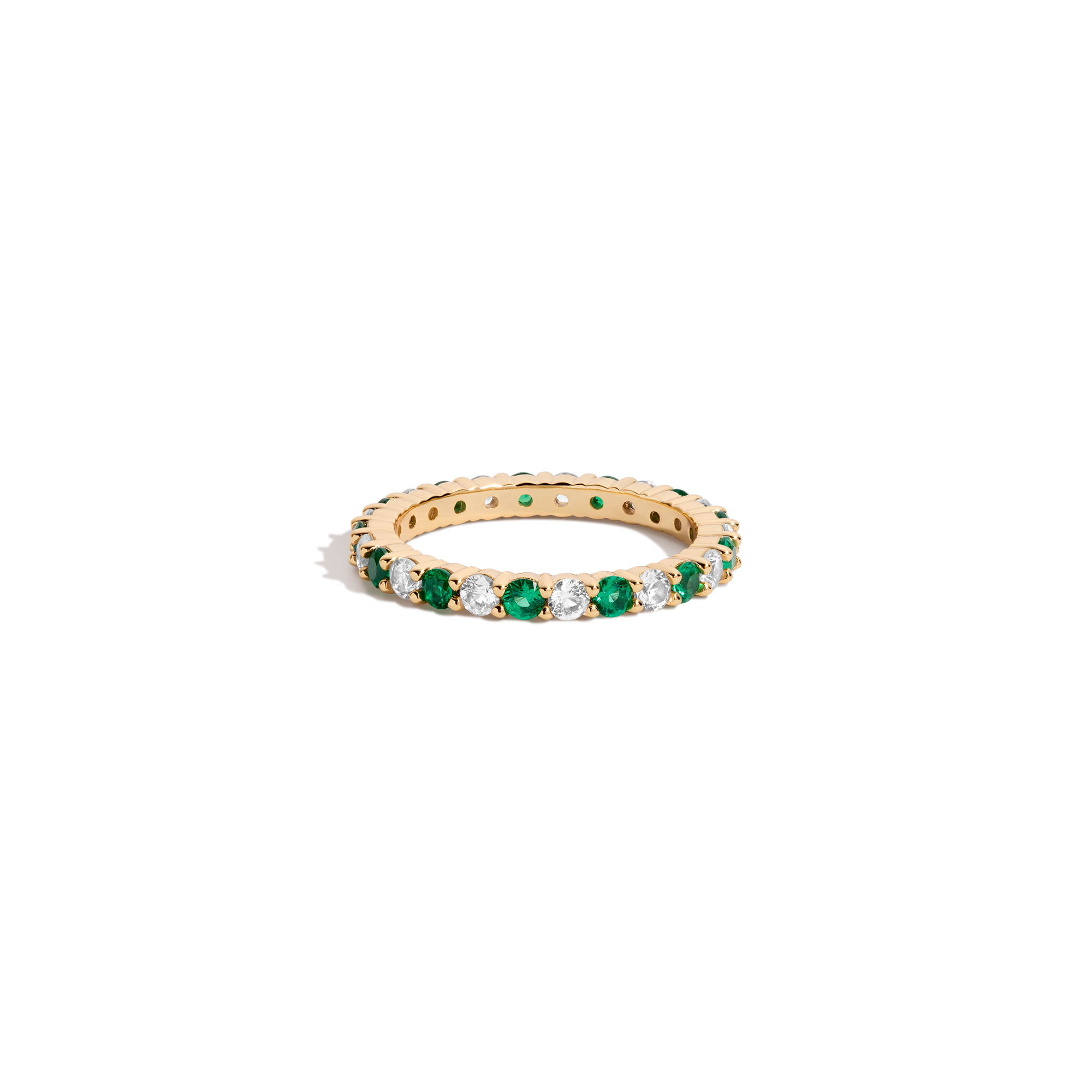 Lab Grown White Sapphire and Green Emerald Alternating Eternity Ring