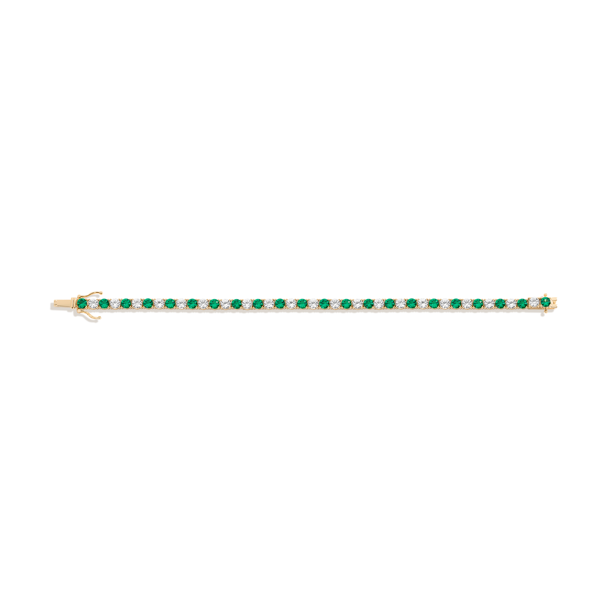 Lab Grown White Sapphire and Green Emerald Alternating Tennis Bracelet
