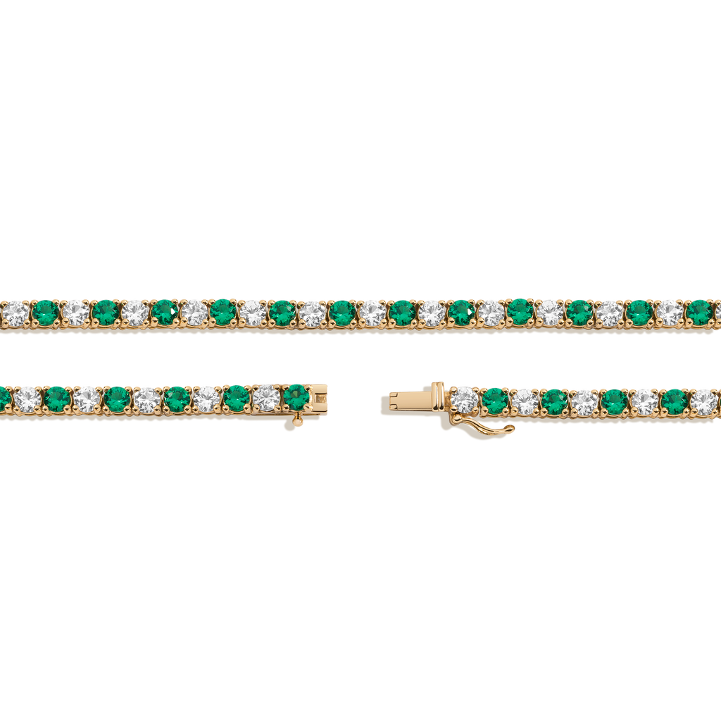 Lab Grown White Sapphire and Green Emerald Alternating Tennis Necklace