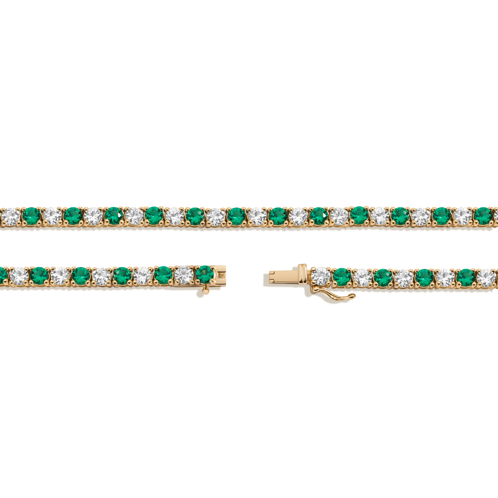 Lab Grown White Sapphire and Green Emerald Alternating Tennis Necklace