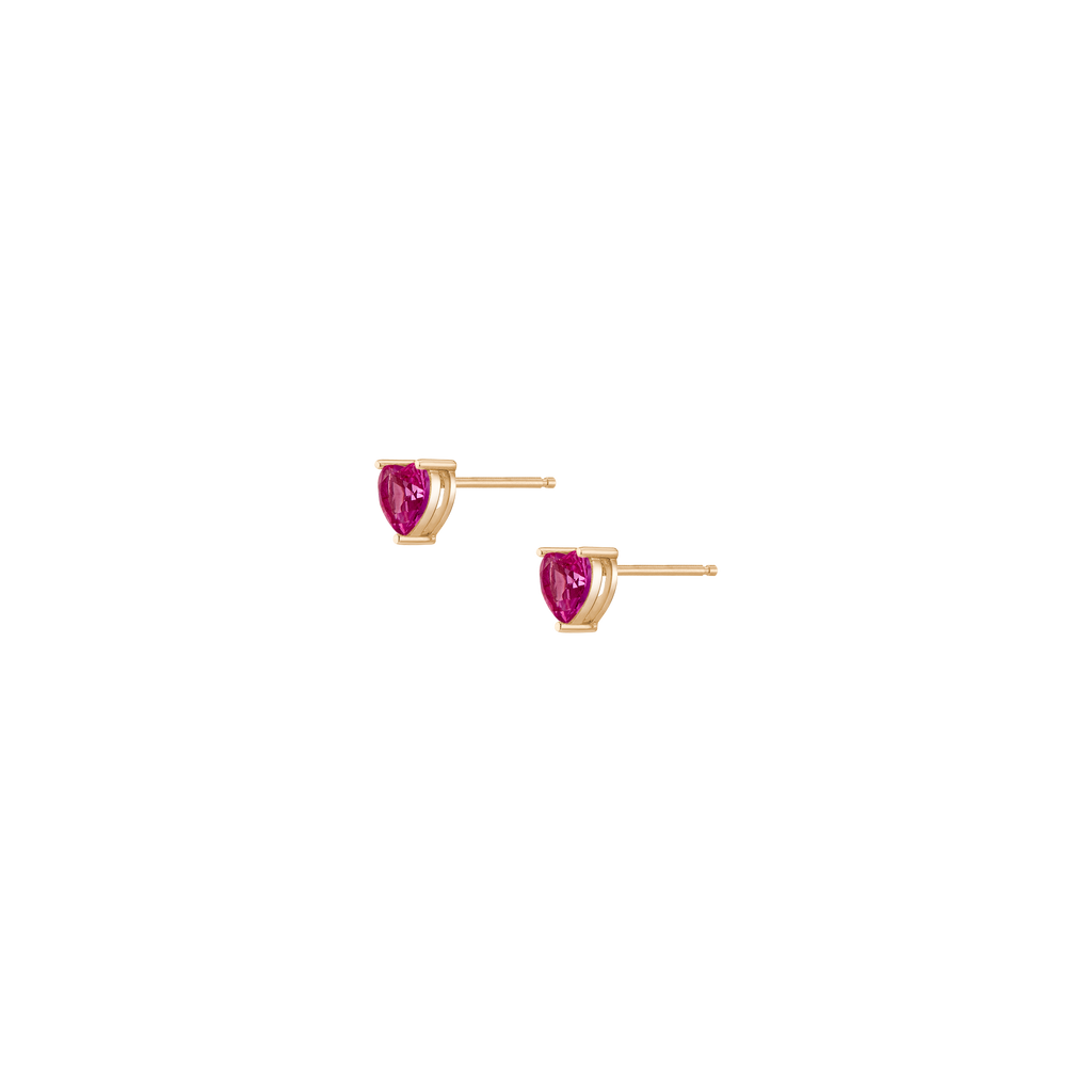 Lab Grown Pink Sapphire Heart Stud Earrings