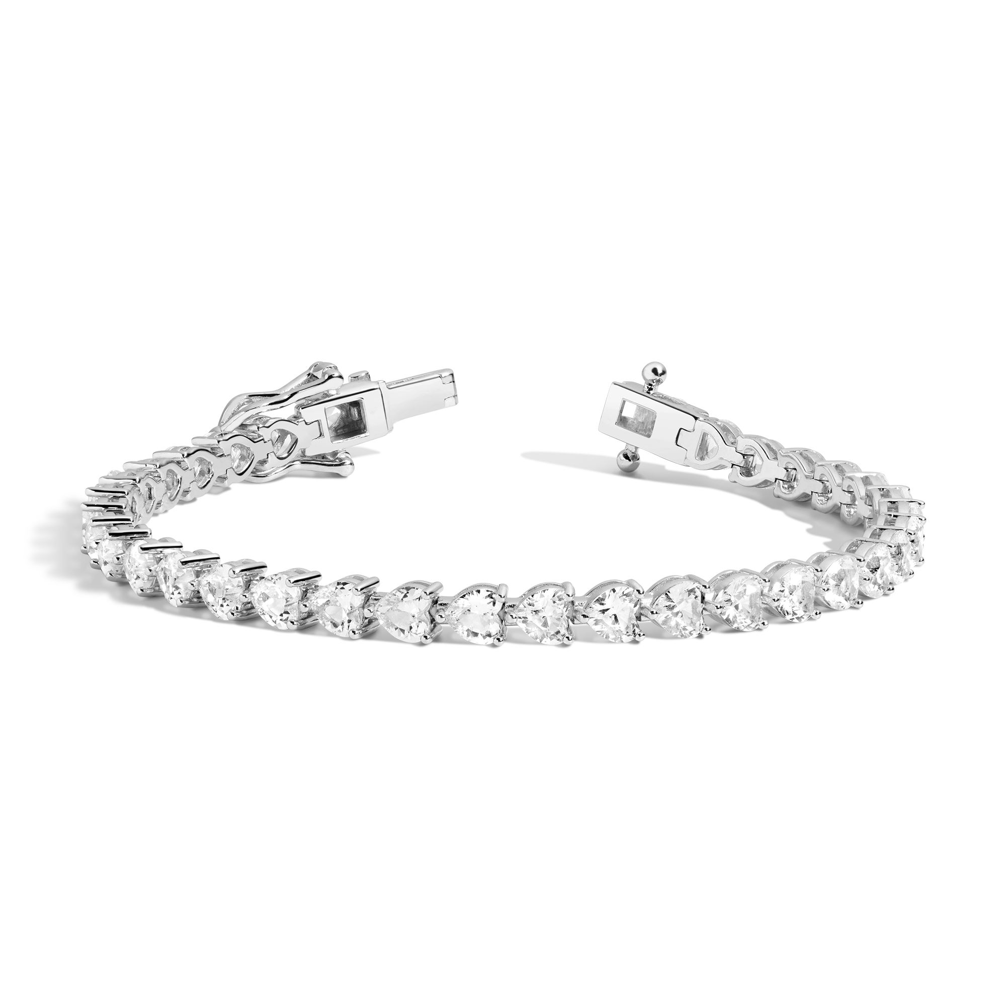 Lab Grown White Sapphire Heart Tennis Bracelet