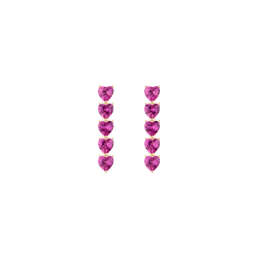 Lab Grown Pink Sapphire Heart Tennis Earrings