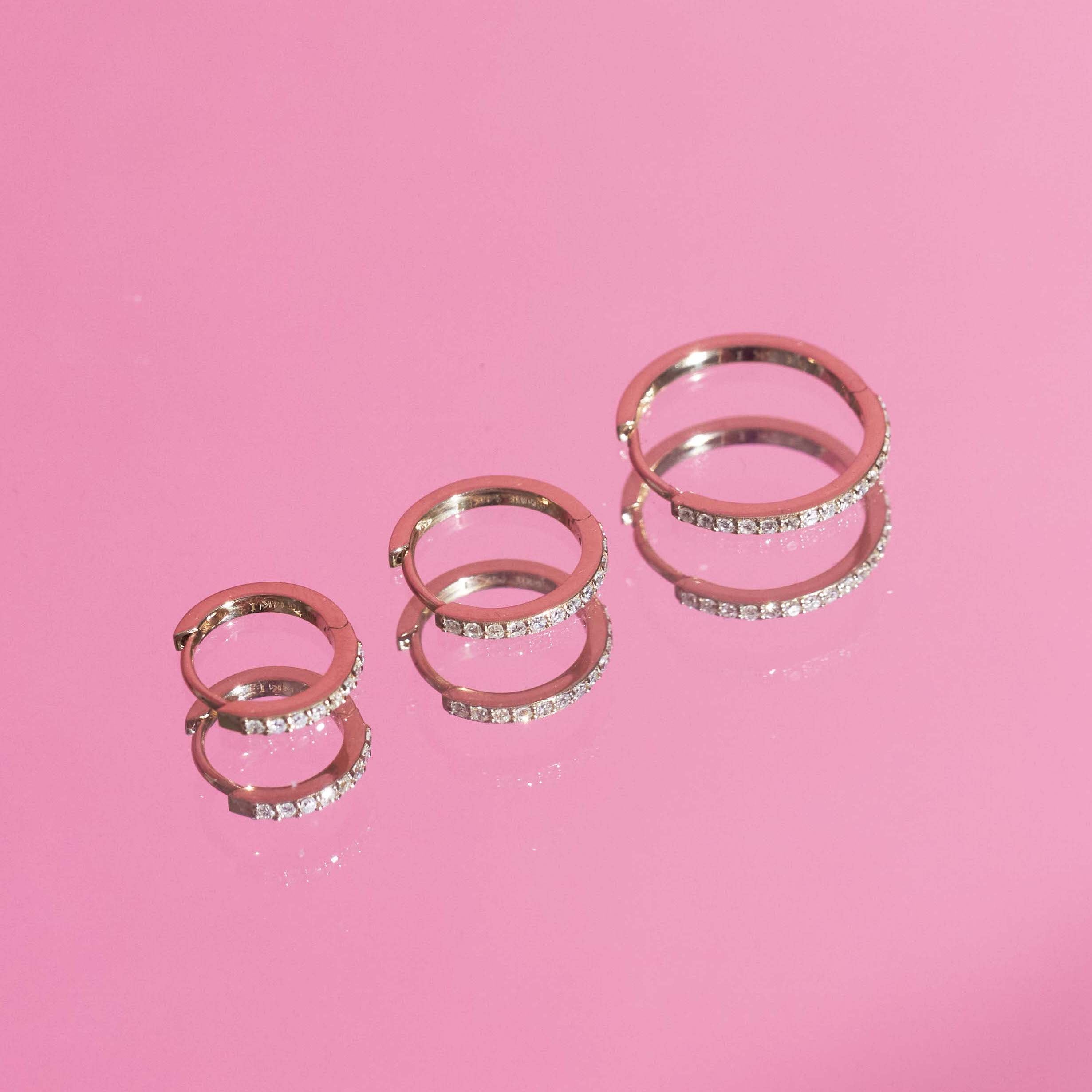 Thin Forever Diamond Hinged Huggie Earrings (15mm)