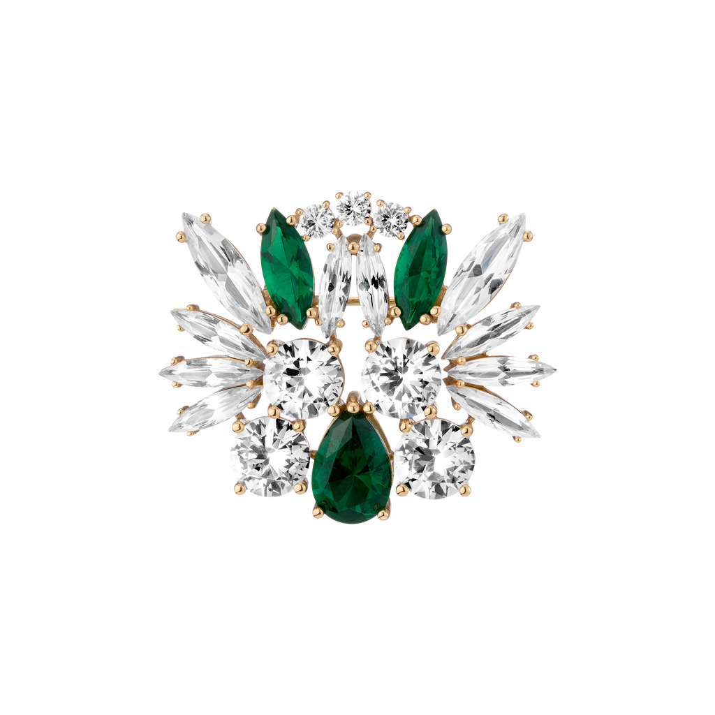 Lab Grown Green Emerald Teardrop Brooch