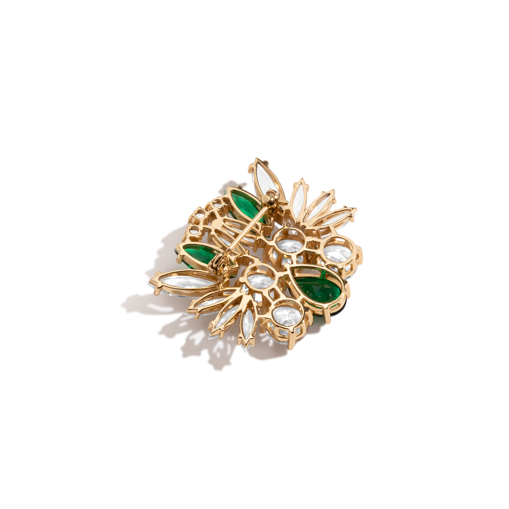Lab Grown Green Emerald Teardrop Brooch