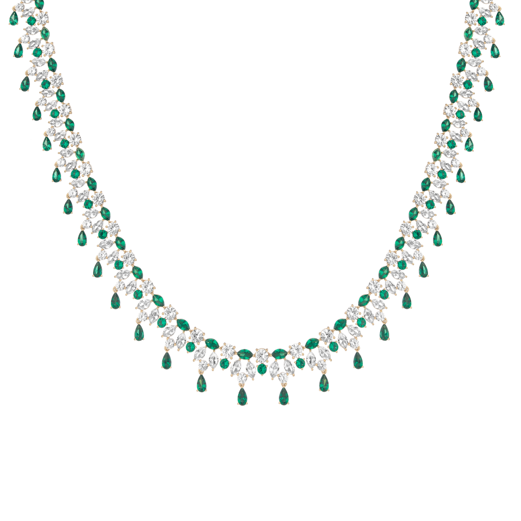 Lab Grown Green Emerald Teardrop Tennis Necklace