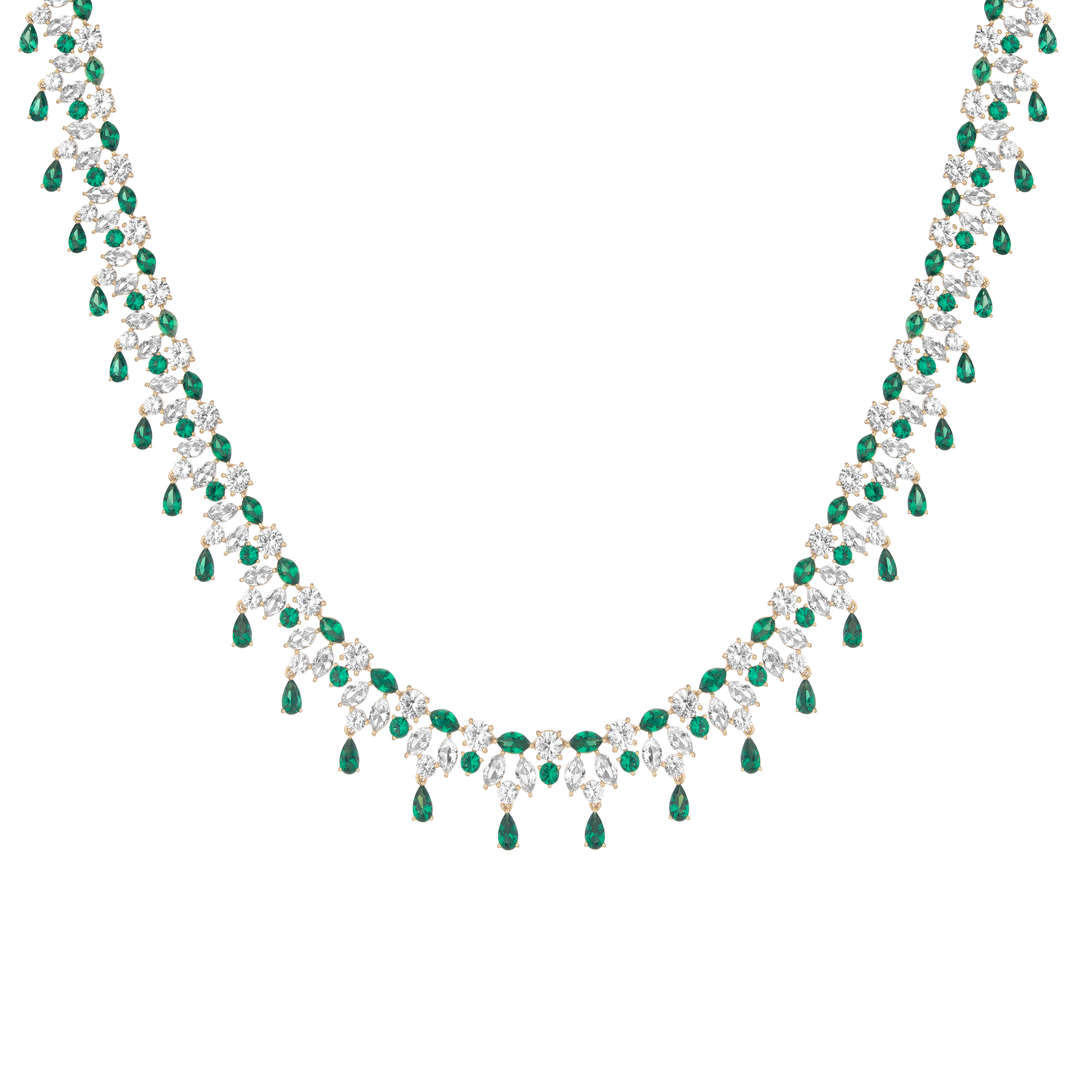 Lab Grown Green Emerald Teardrop Tennis Necklace
