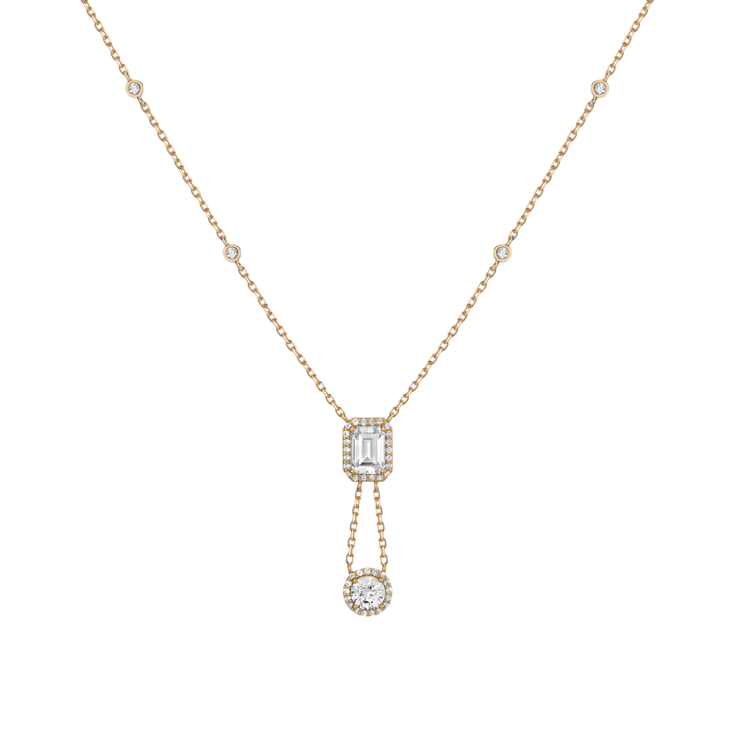 Lab Grown White Sapphire Edwardian Lariat Necklace