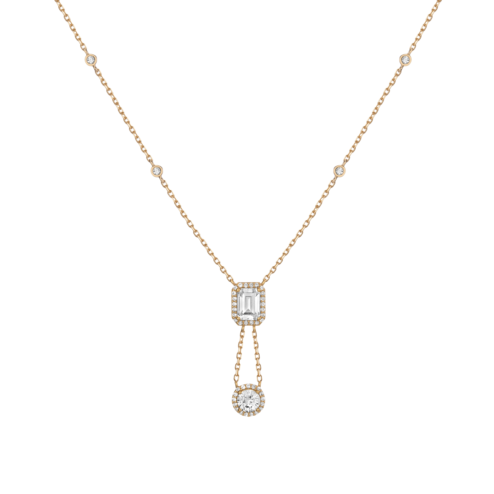 Lab Grown White Sapphire Edwardian Lariat Necklace