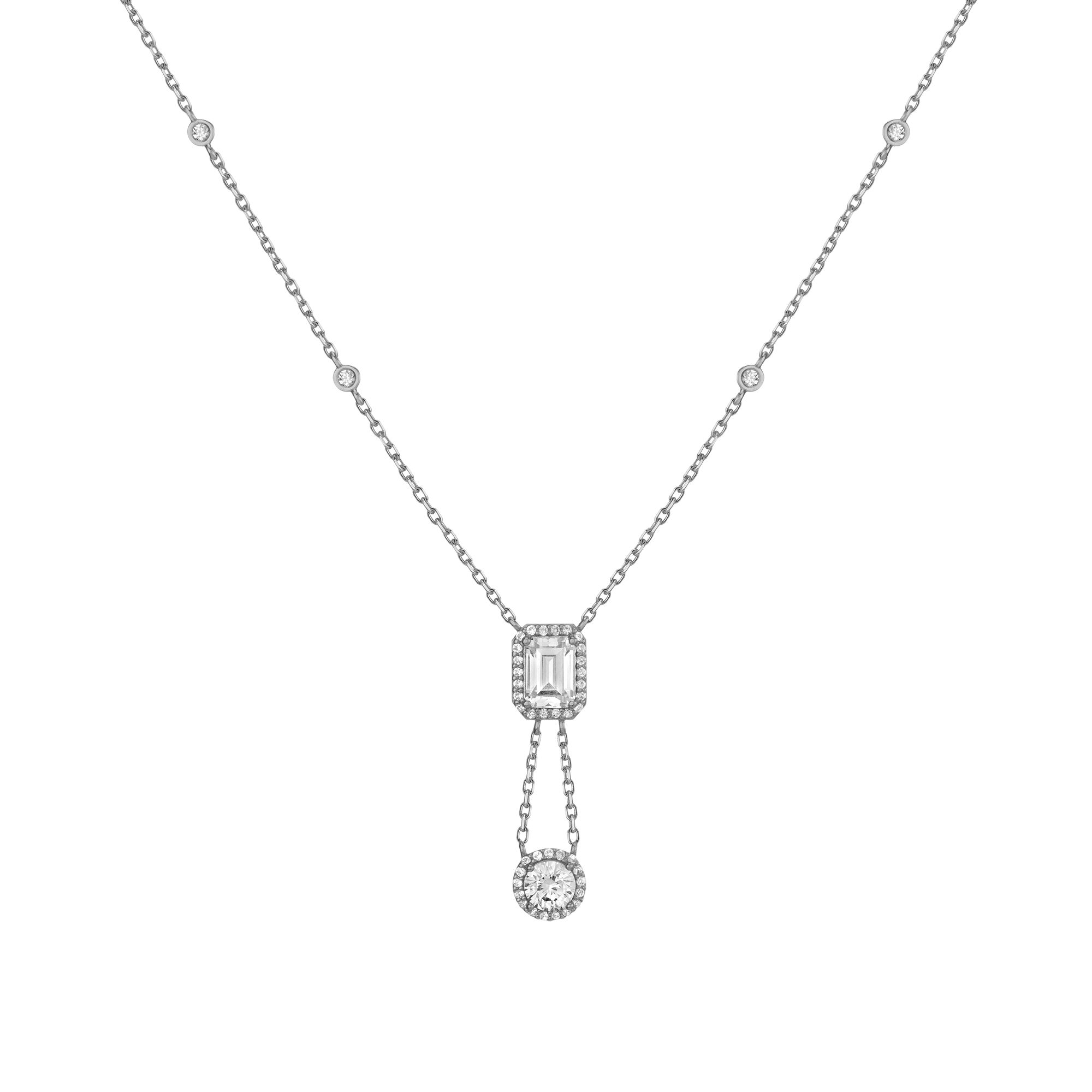 Lab Grown White Sapphire Edwardian Lariat Necklace