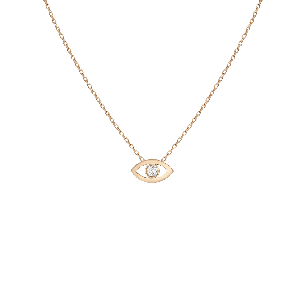 Diamond Bezel Evil Eye Necklace Yellow Gold Vermeil 14K Yellow Gold 18K Yellow Gold White Diamonds First