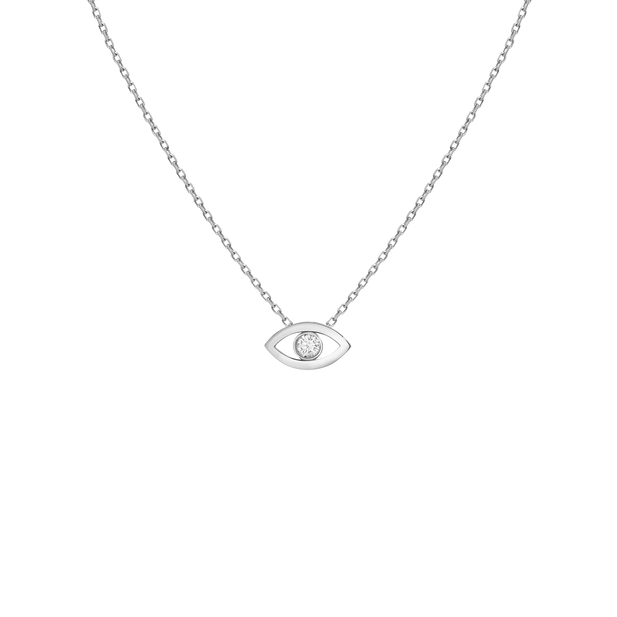 Diamond Bezel Evil Eye Necklace White Gold Vermeil 14K White Gold 18K White Gold White Diamonds First