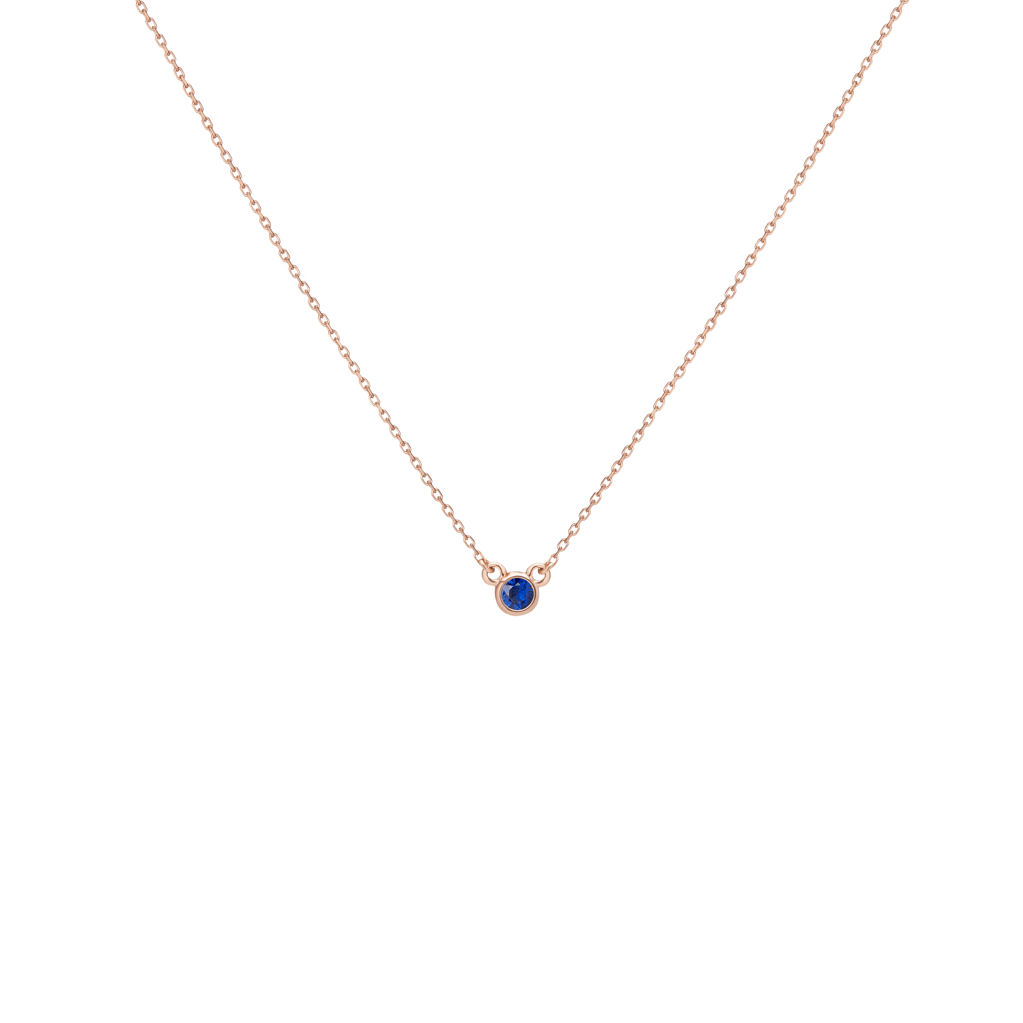 Birthstone Necklace Blue Sapphire - Sep 14K 18K Rose Gold First
