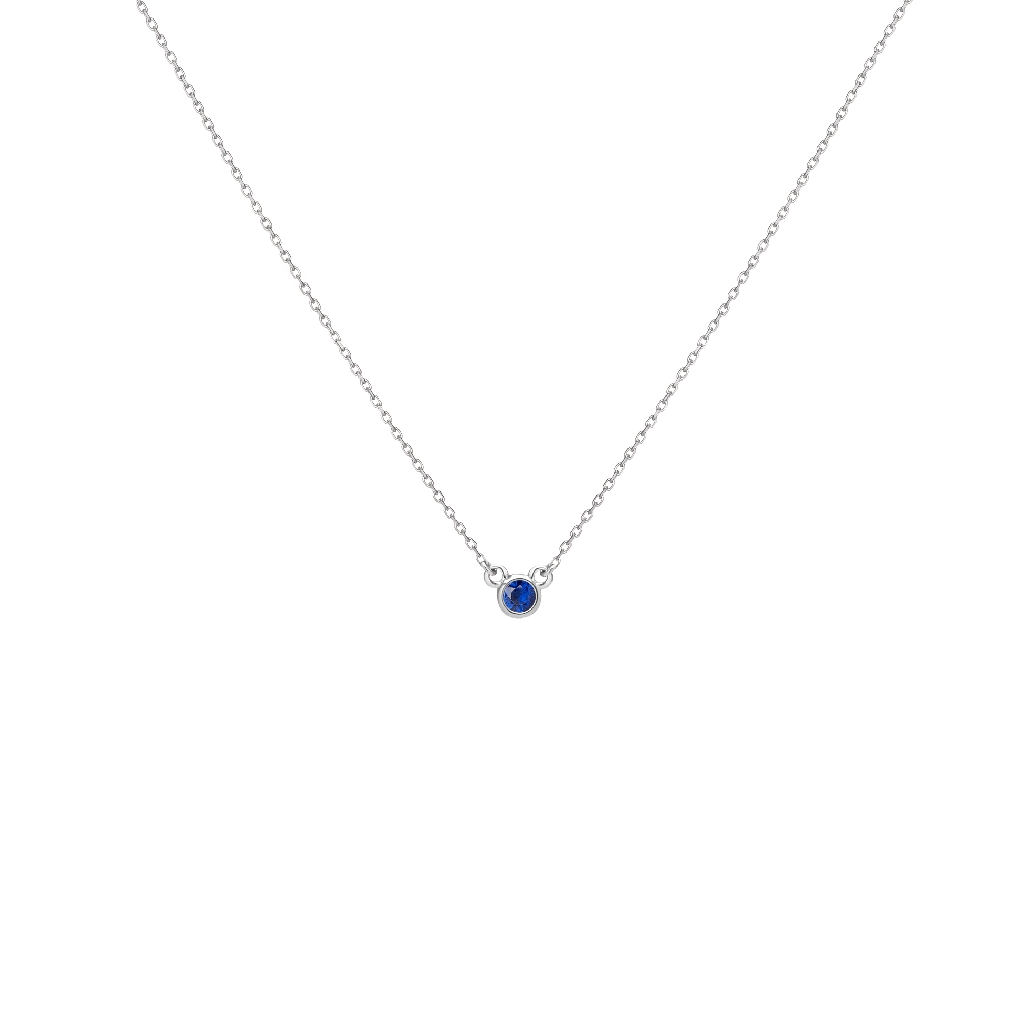 Birthstone Necklace Blue Sapphire - Sep 14K 18K White Gold First