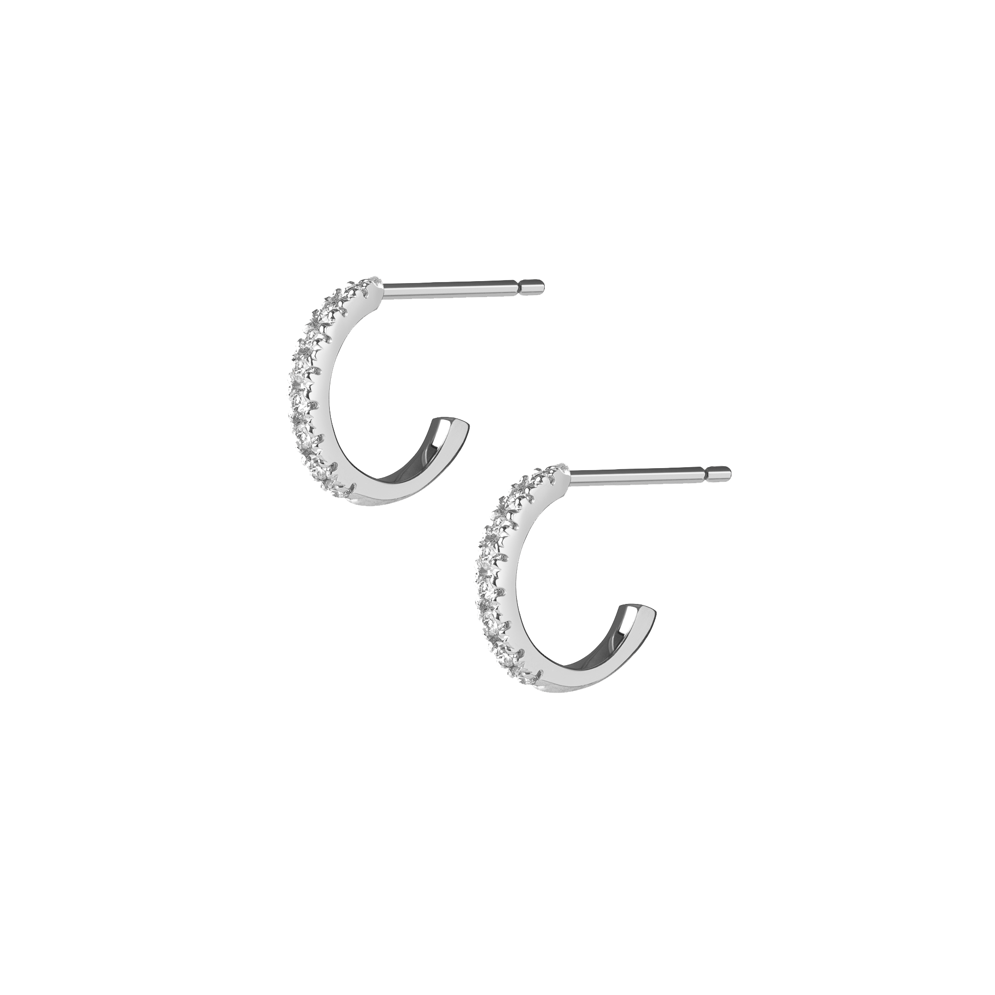 Huggie Earrings with White Diamonds White Gold Vermeil 14k 18k Pair | Single | First